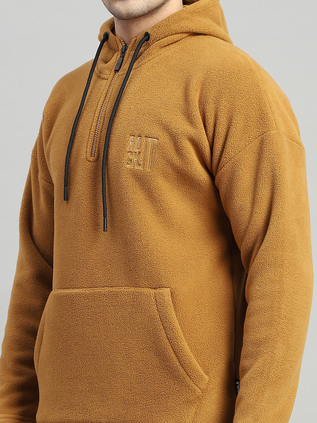 Rock.it Men Brown Solid Hooded Full Sleeve Winter Tracksuit