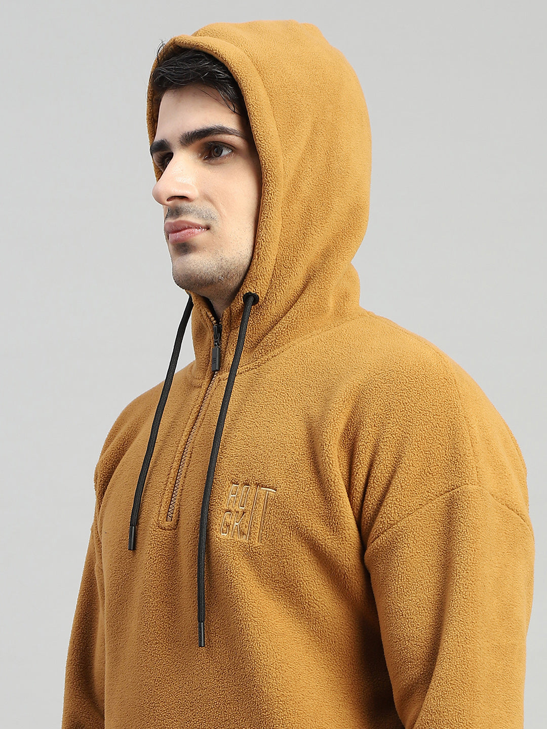 Rock.it Men Brown Solid Hooded Full Sleeve Winter Tracksuit