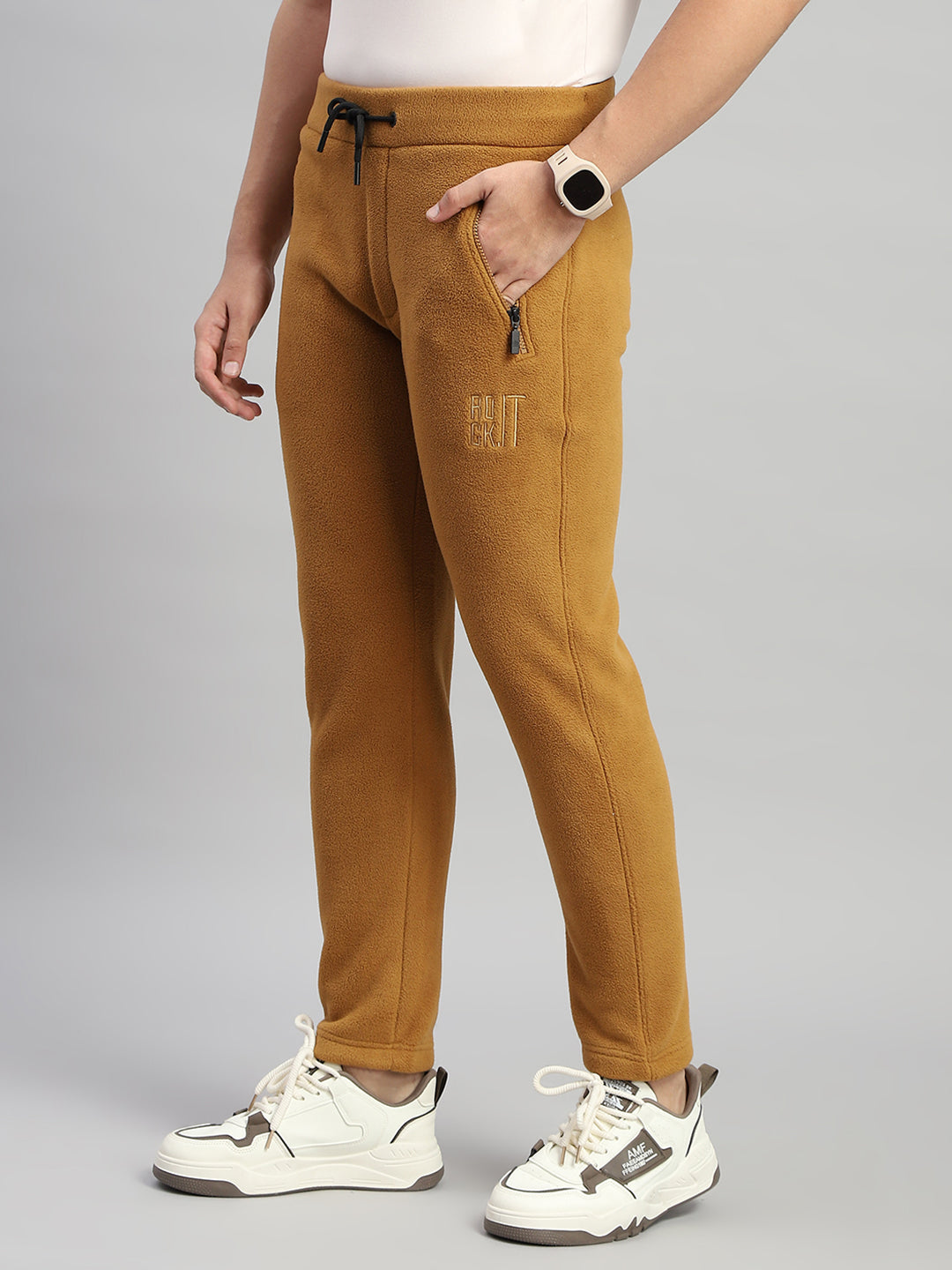 Rock.it Men Brown Solid Hooded Full Sleeve Winter Tracksuit