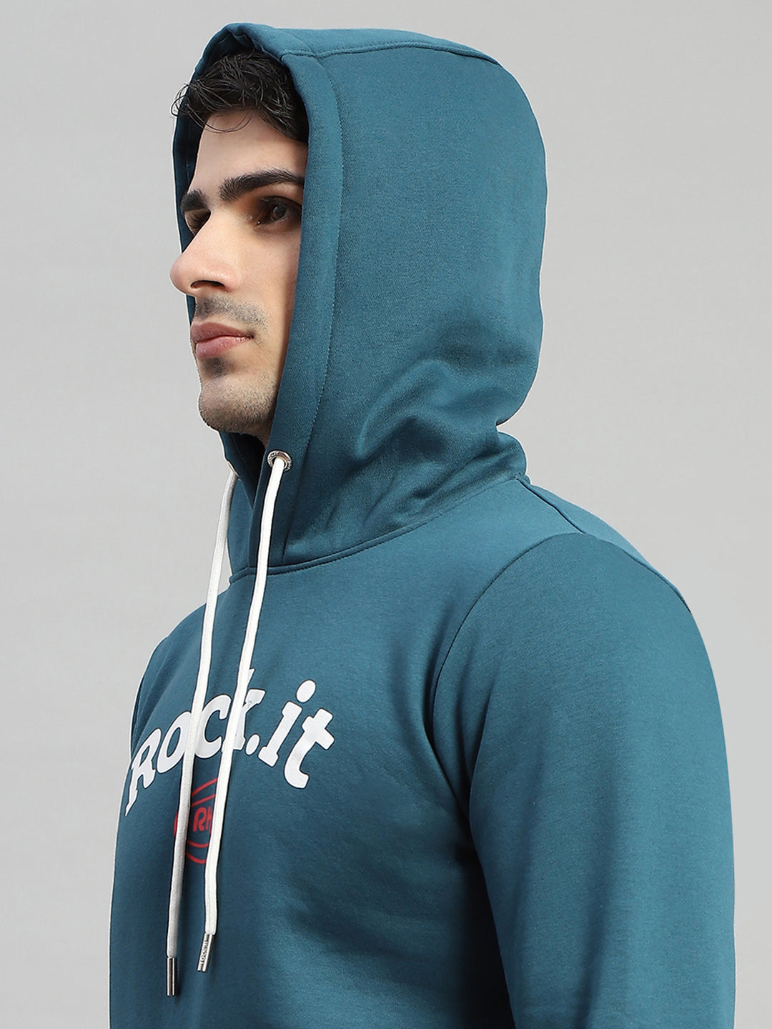 Rock.it Men Blue Printed Hooded Full Sleeve Winter Tracksuit