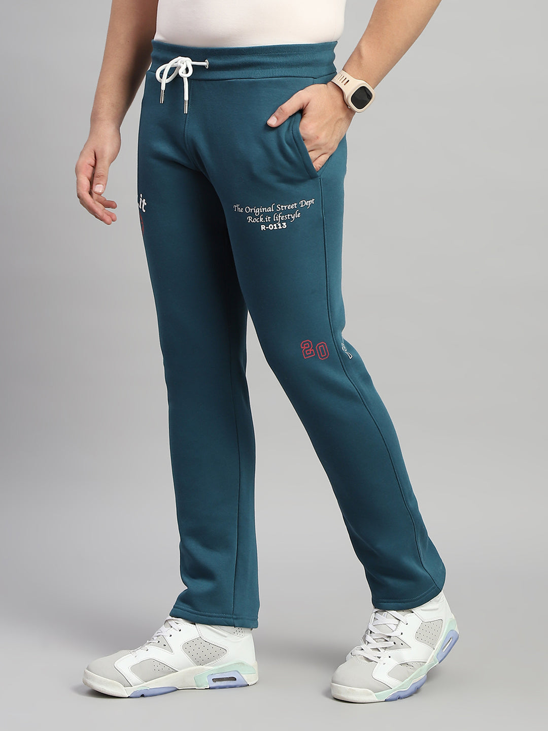 Rock.it Men Blue Printed Hooded Full Sleeve Winter Tracksuit