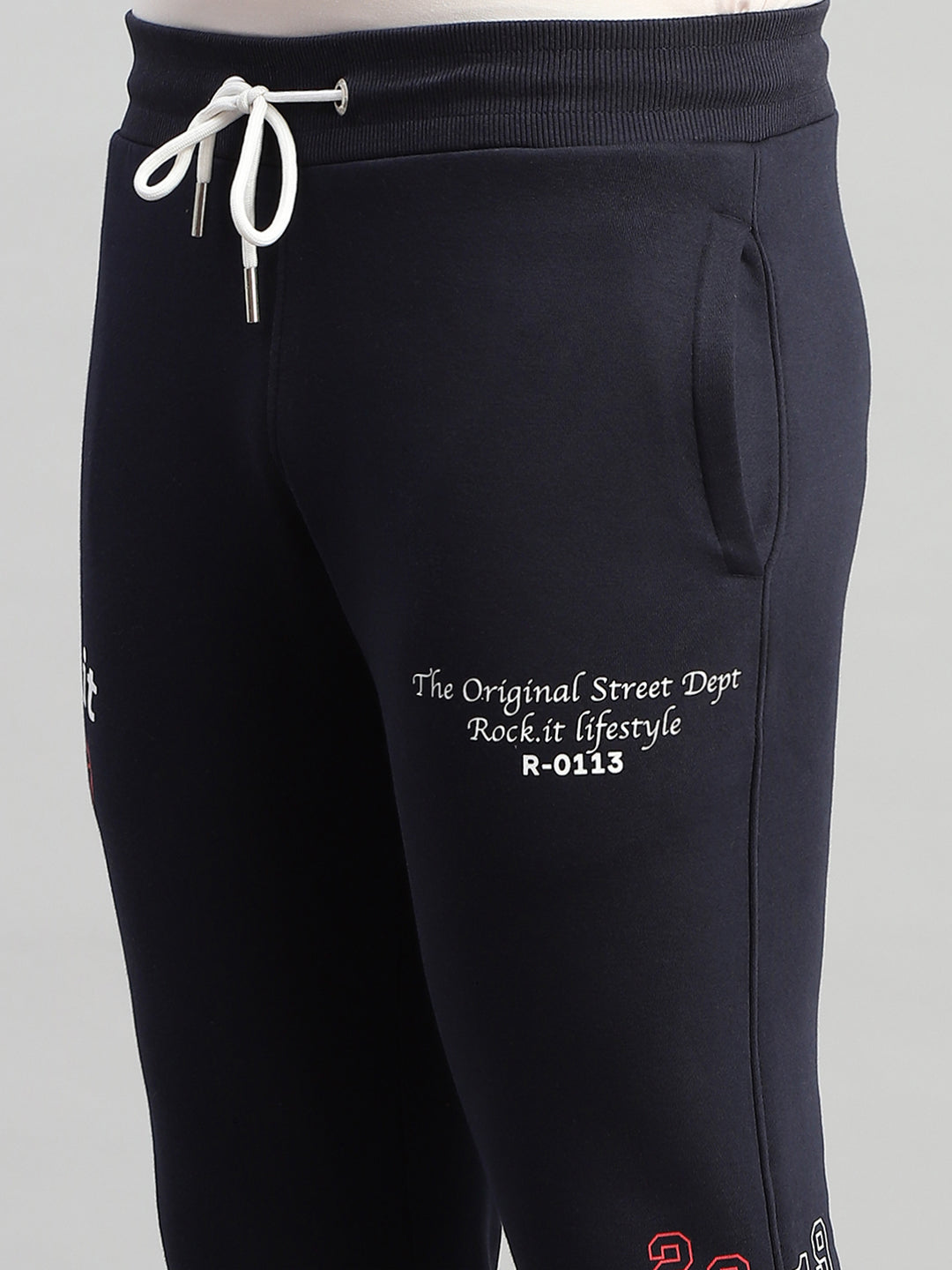 Rock.it Men Navy Blue Printed Hooded Full Sleeve Winter Tracksuit