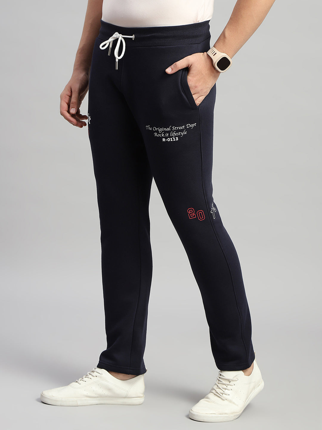 Rock.it Men Navy Blue Printed Hooded Full Sleeve Winter Tracksuit