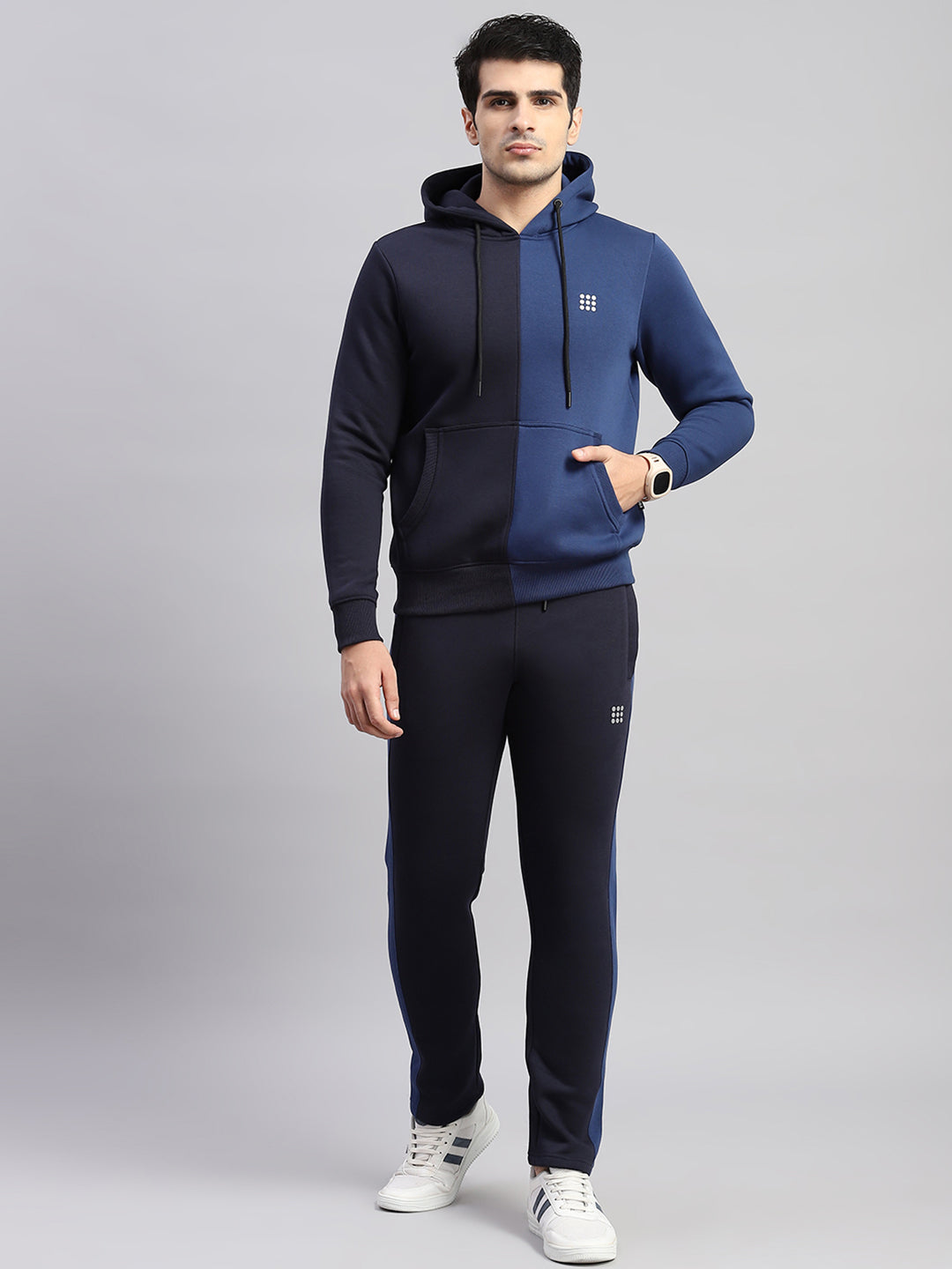 Rock.it Men Navy Blue Solid Hooded Full Sleeve Winter Tracksuit