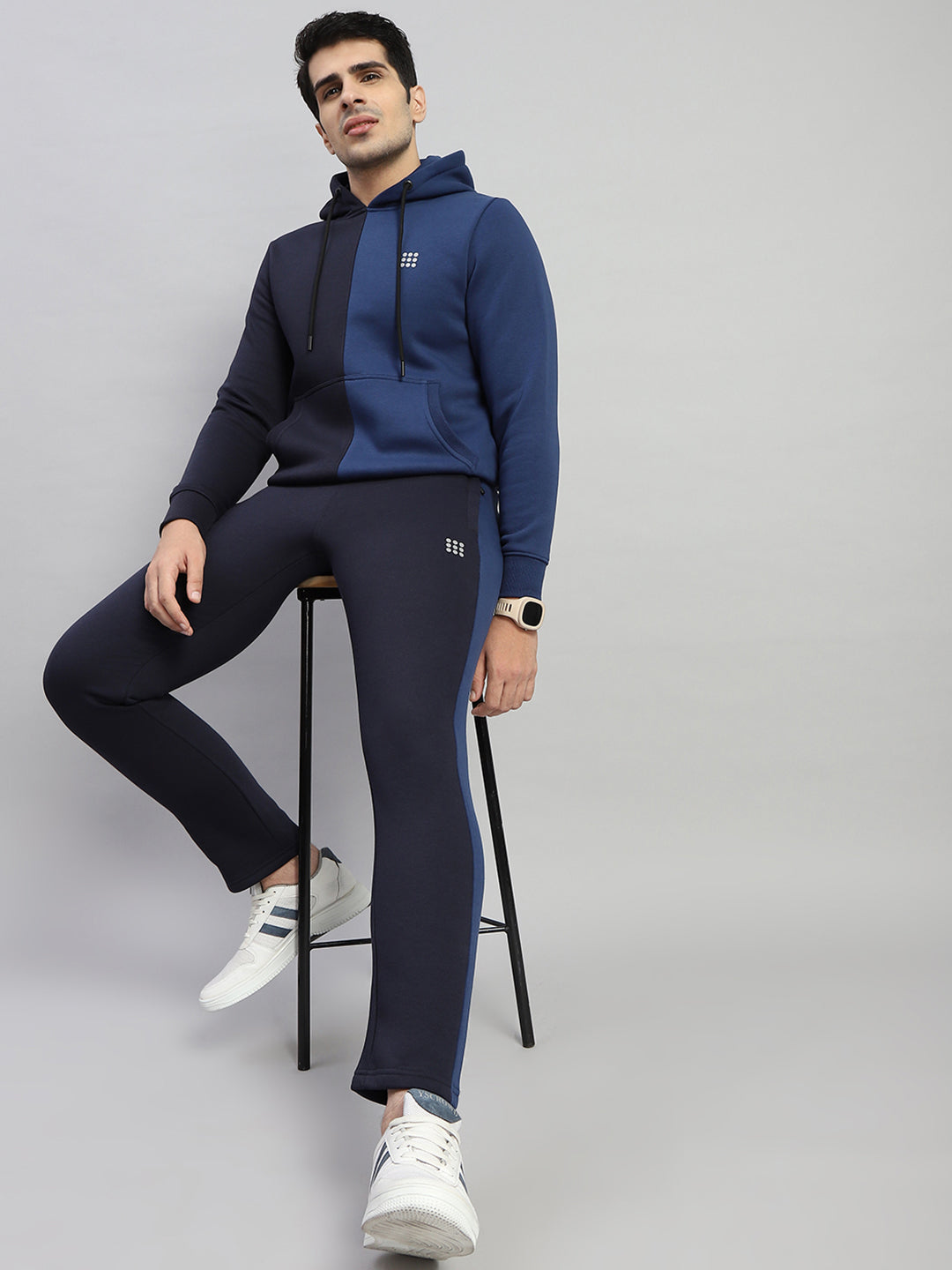 Rock.it Men Navy Blue Solid Hooded Full Sleeve Winter Tracksuit