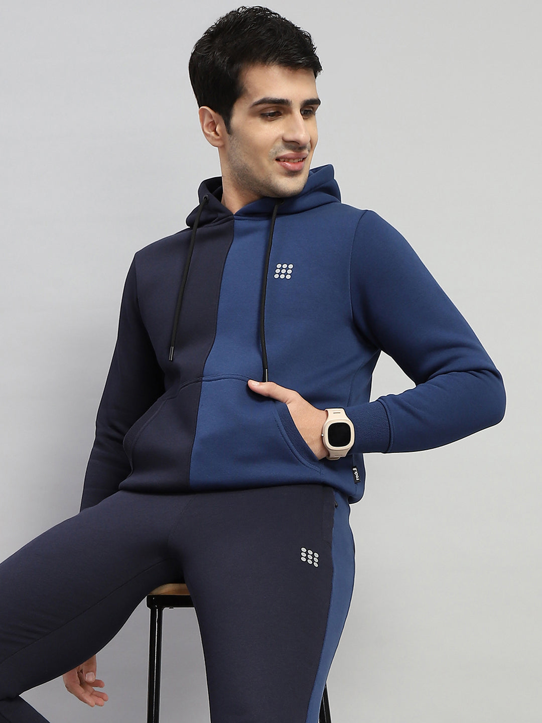 Rock.it Men Navy Blue Solid Hooded Full Sleeve Winter Tracksuit