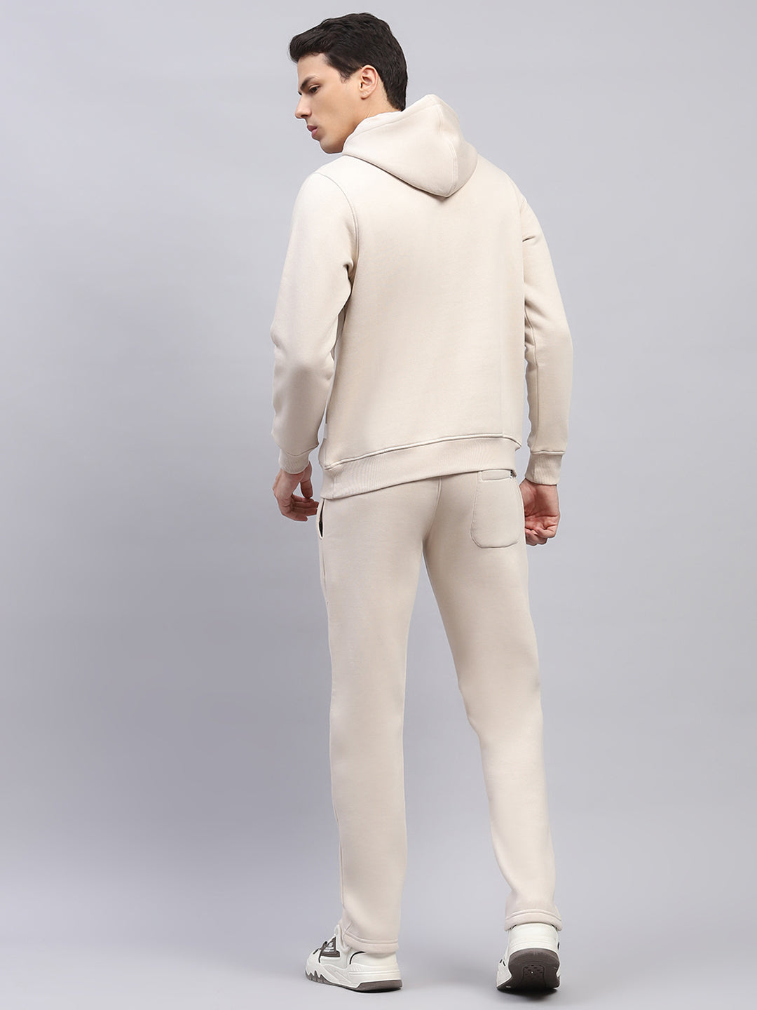 Rock.it Men Cream Printed Hooded Full Sleeve Winter Tracksuit