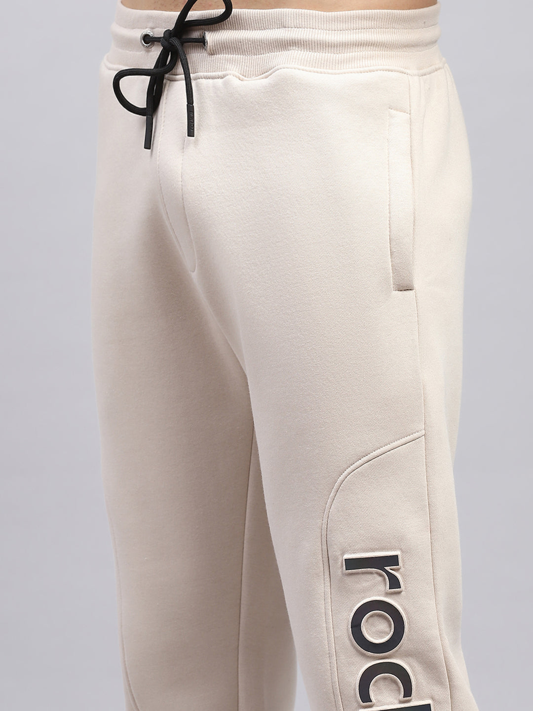 Rock.it Men Cream Printed Hooded Full Sleeve Winter Tracksuit