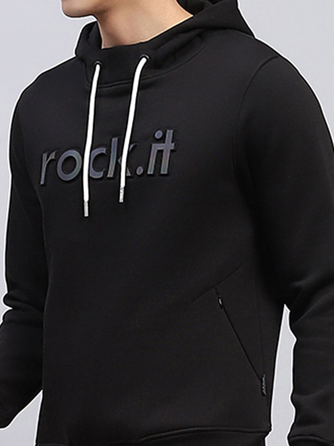 Rock.it Men Black Printed Hooded Full Sleeve Winter Tracksuit
