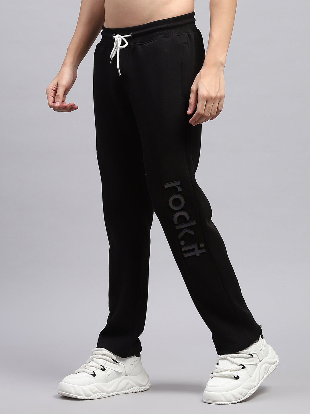 Rock.it Men Black Printed Hooded Full Sleeve Winter Tracksuit