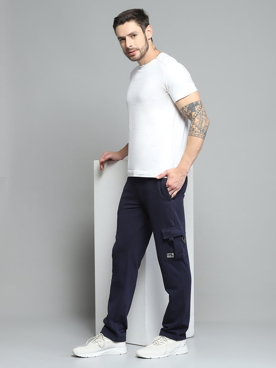 Rock.it Men Navy Blue Solid Lower