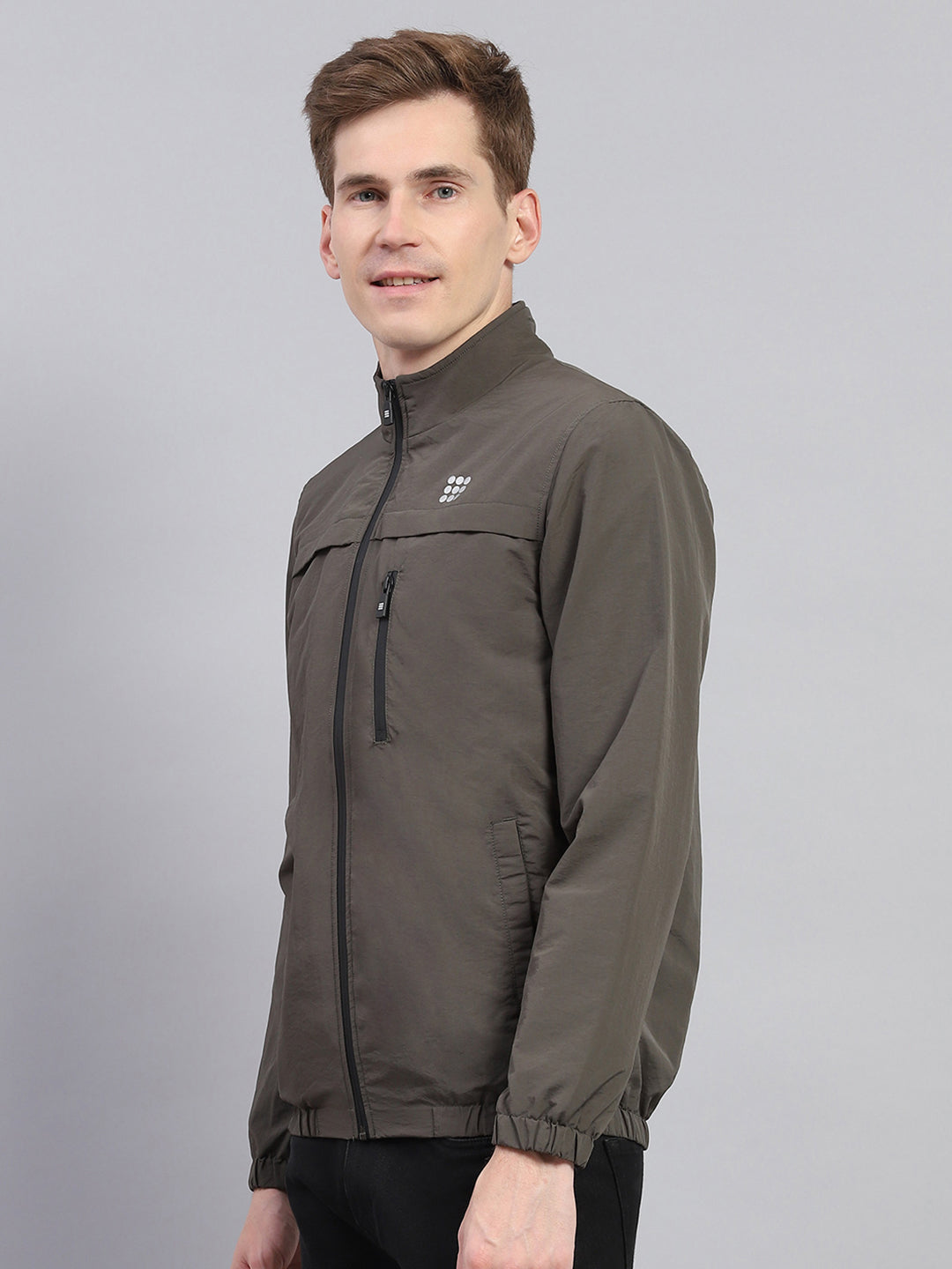 Rock.it Men Olive Solid Mock Neck Full Sleeve Jacket