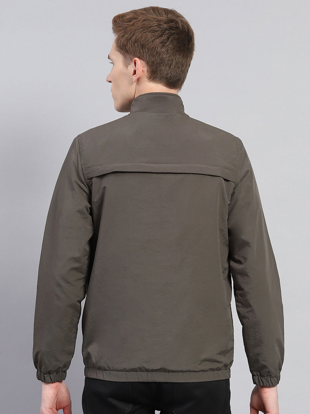 Rock.it Men Olive Solid Mock Neck Full Sleeve Jacket