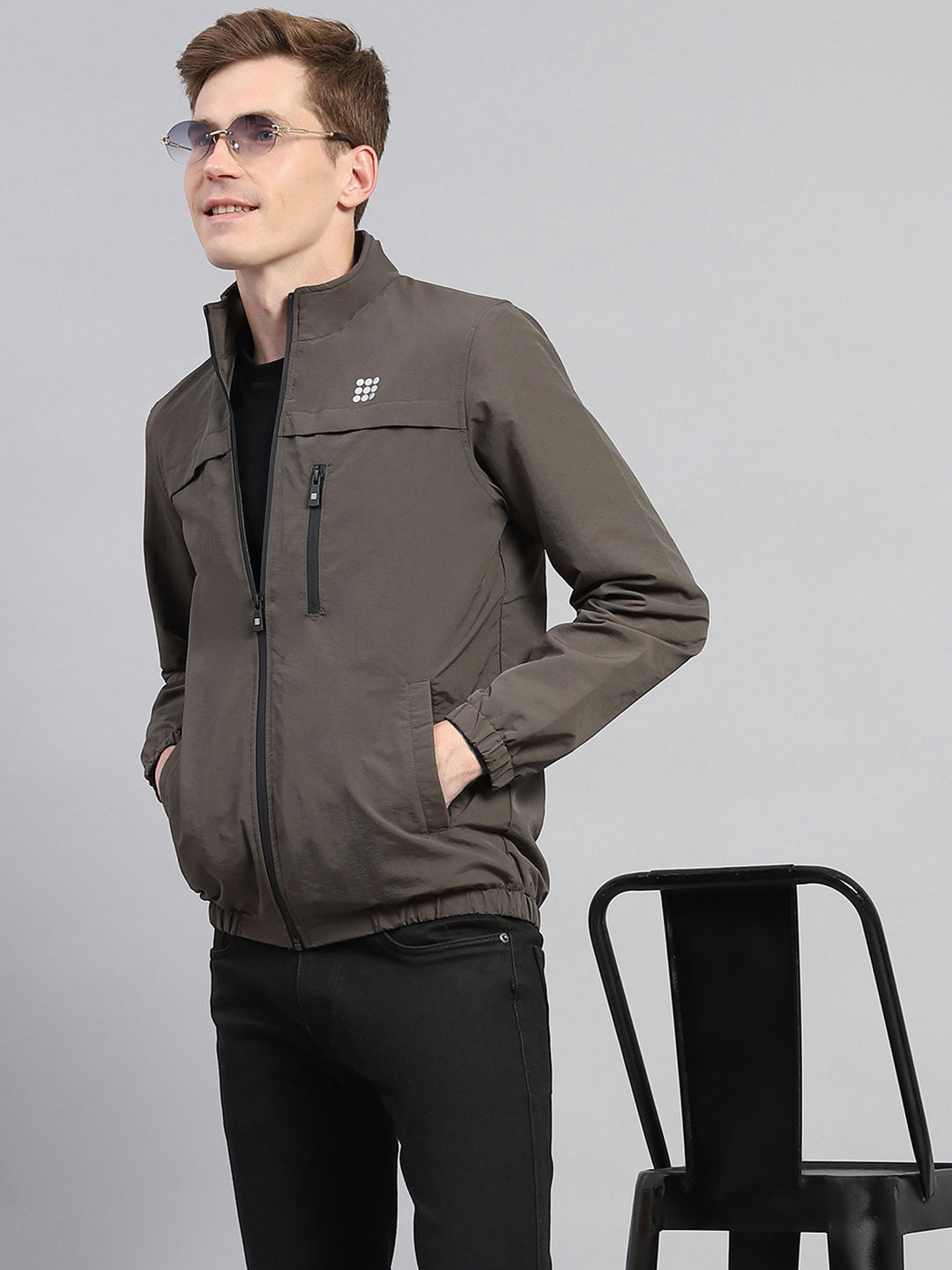 Rock.it Men Olive Solid Mock Neck Full Sleeve Jacket