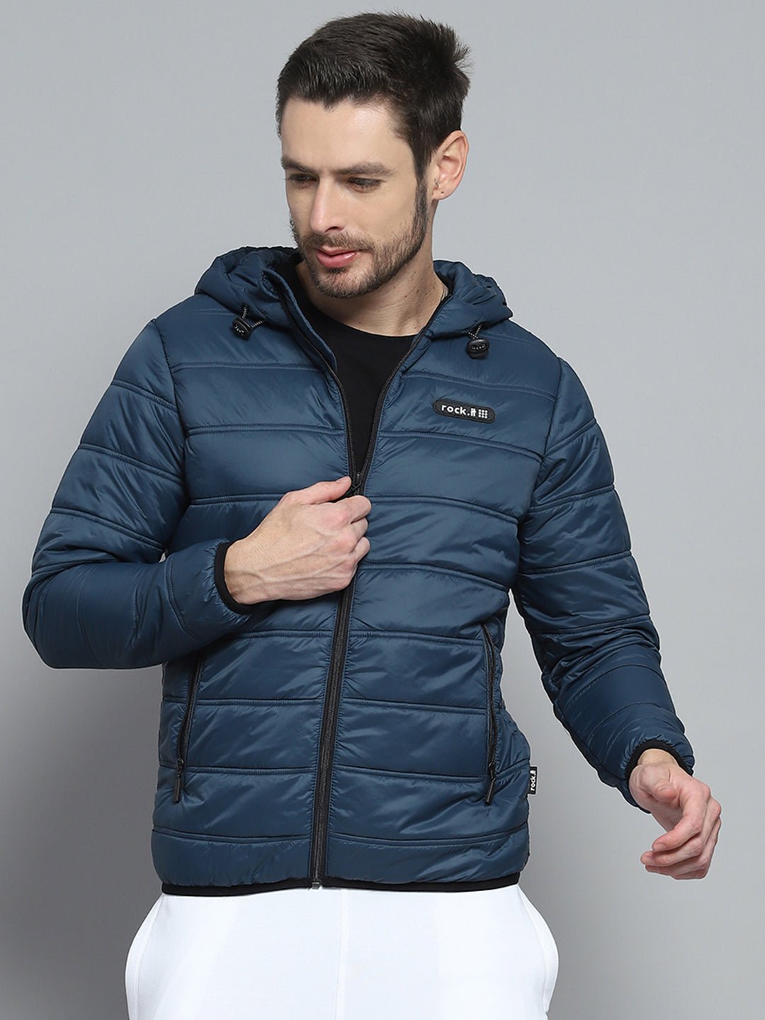 Rock.it Men Blue Printed Hooded Full Sleeve Jacket