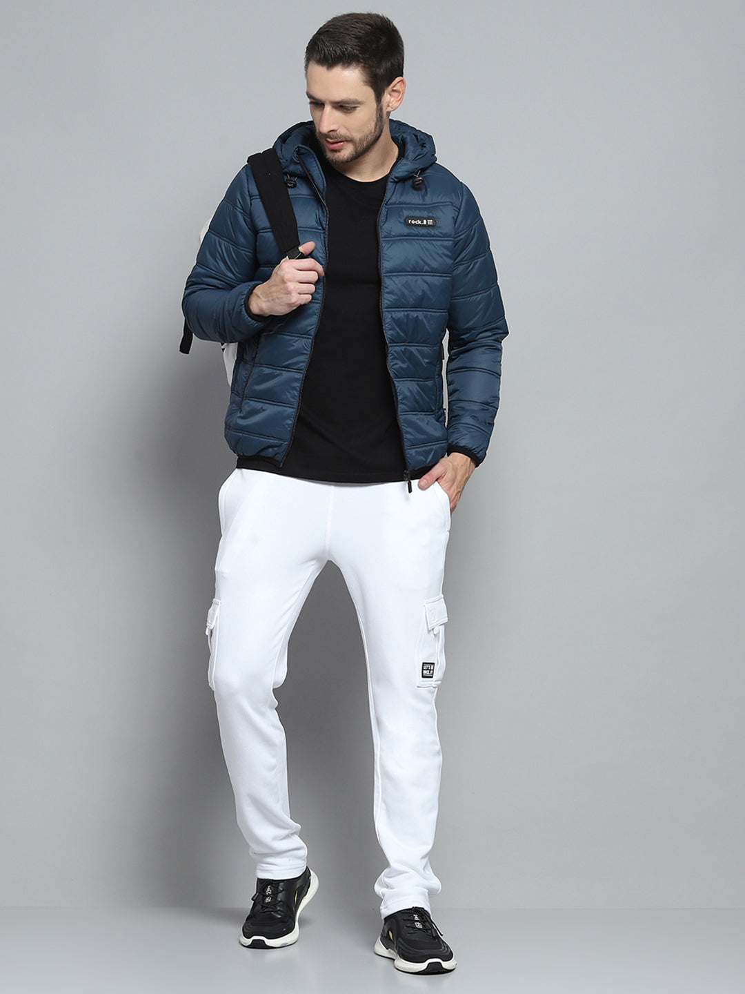 Rock.it Men Blue Printed Hooded Full Sleeve Jacket