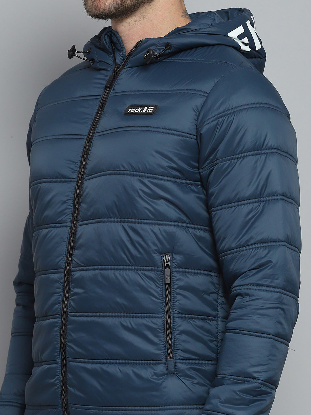 Rock.it Men Blue Printed Hooded Full Sleeve Jacket