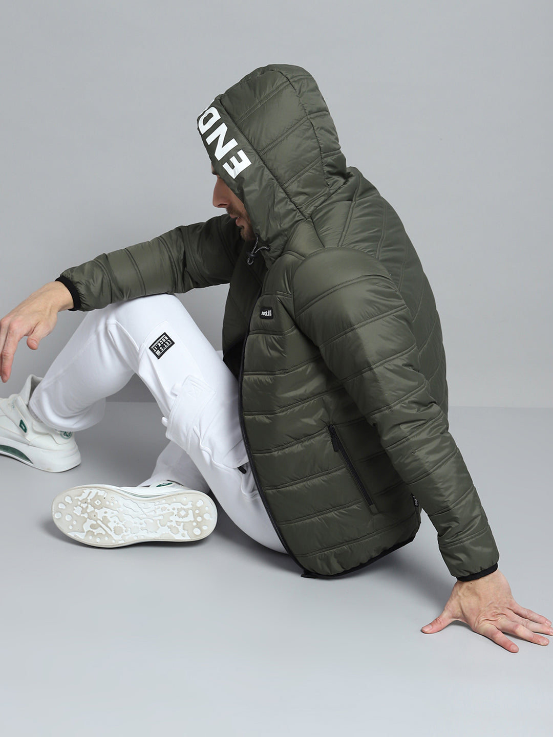 Rock.it Men Olive Printed Hooded Full Sleeve Jacket