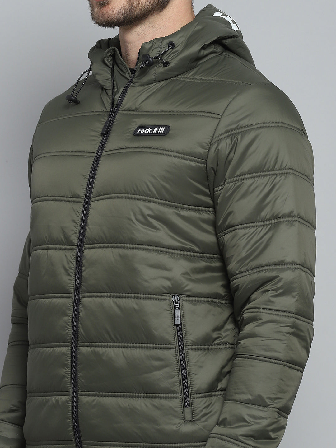 Rock.it Men Olive Printed Hooded Full Sleeve Jacket