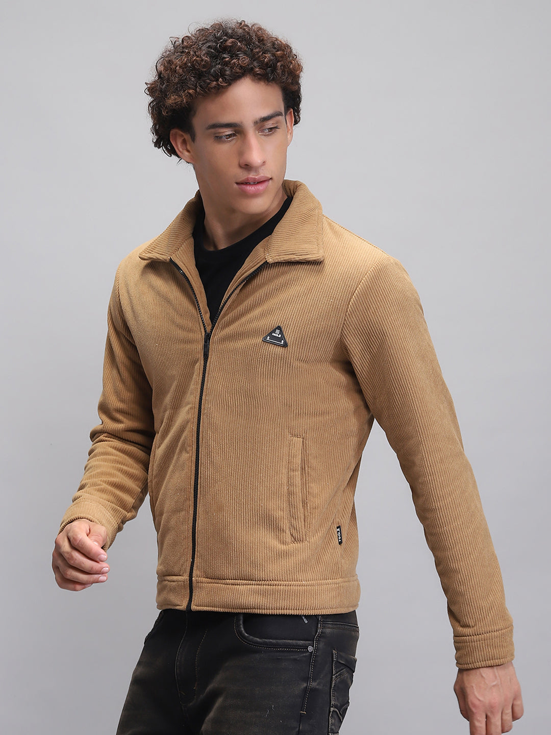 Rock.it Men Camel Brown Solid Collar Full Sleeve Jacket