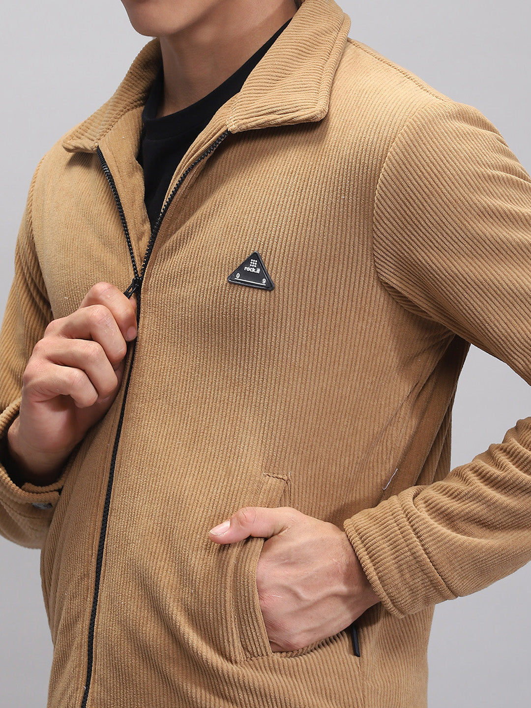 Rock.it Men Camel Brown Solid Collar Full Sleeve Jacket