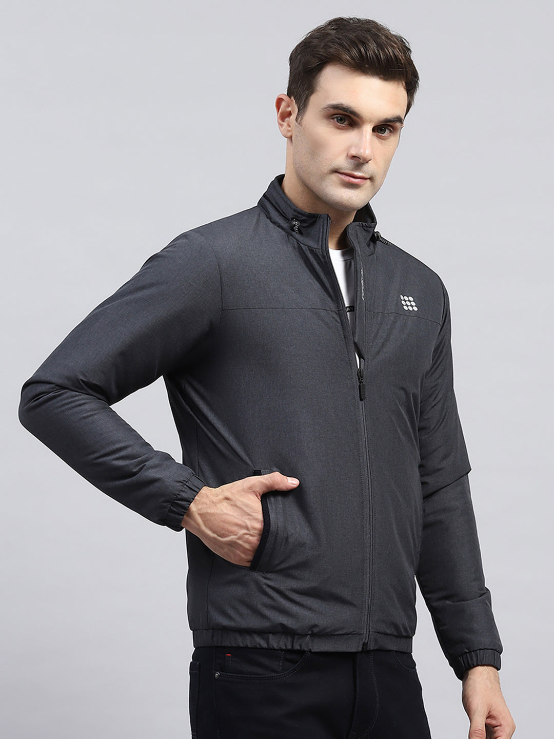 Rock.it Men Charcoal Solid Mock Neck Full Sleeve Jacket