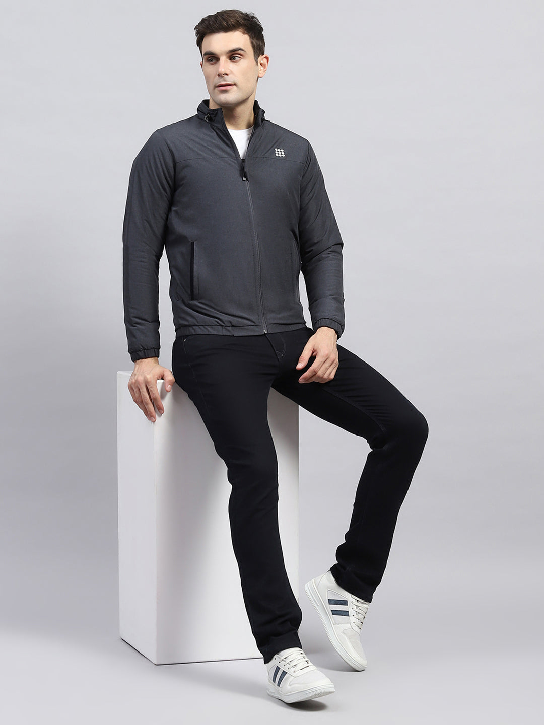 Rock.it Men Charcoal Solid Mock Neck Full Sleeve Jacket
