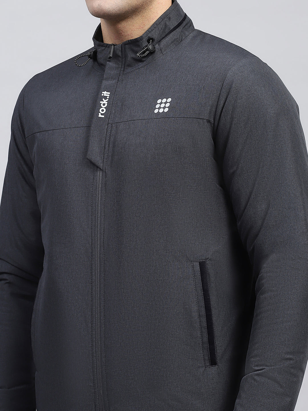 Rock.it Men Charcoal Solid Mock Neck Full Sleeve Jacket