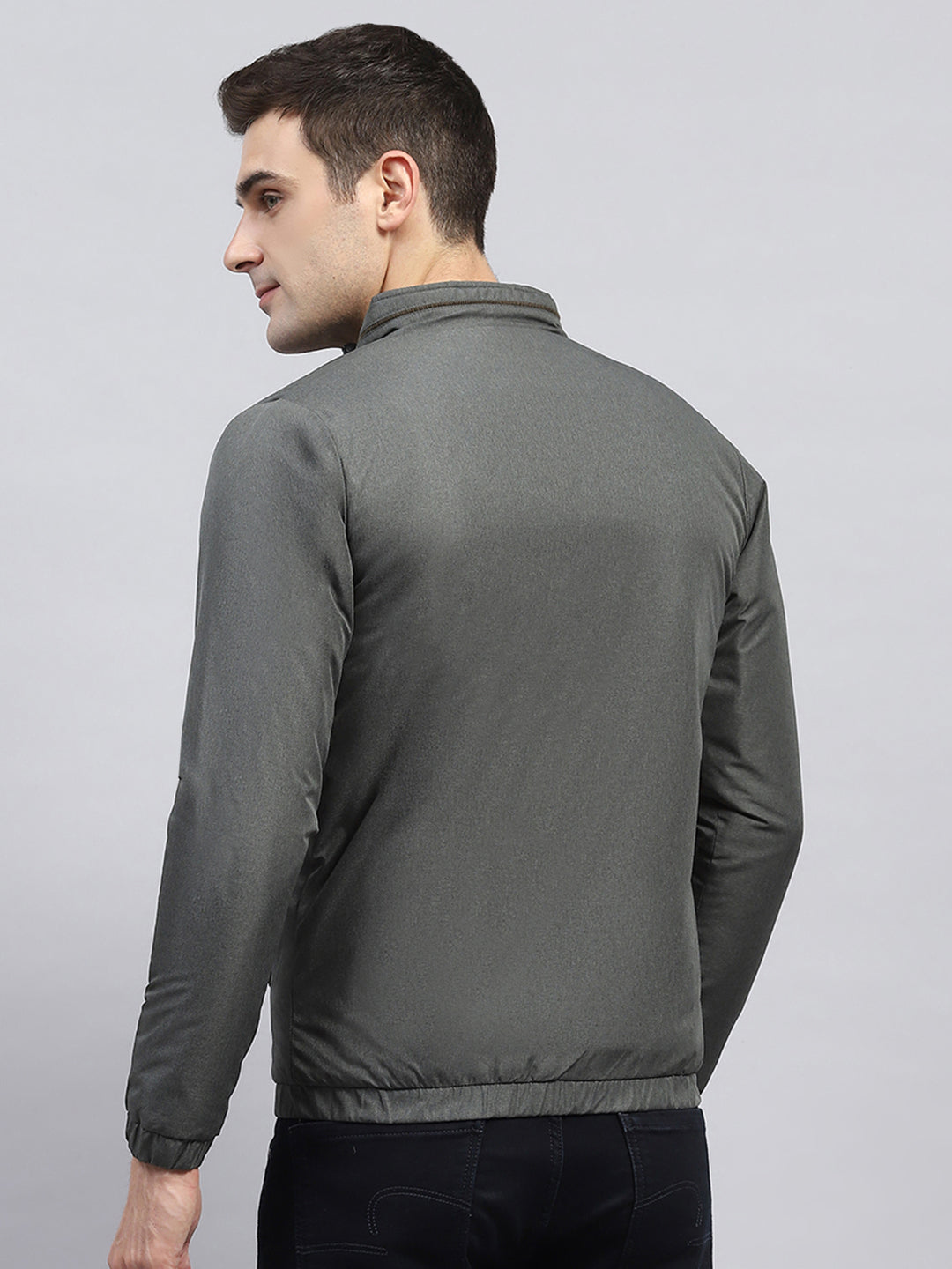 Rock.it Men Olive Solid Mock Neck Full Sleeve Jacket