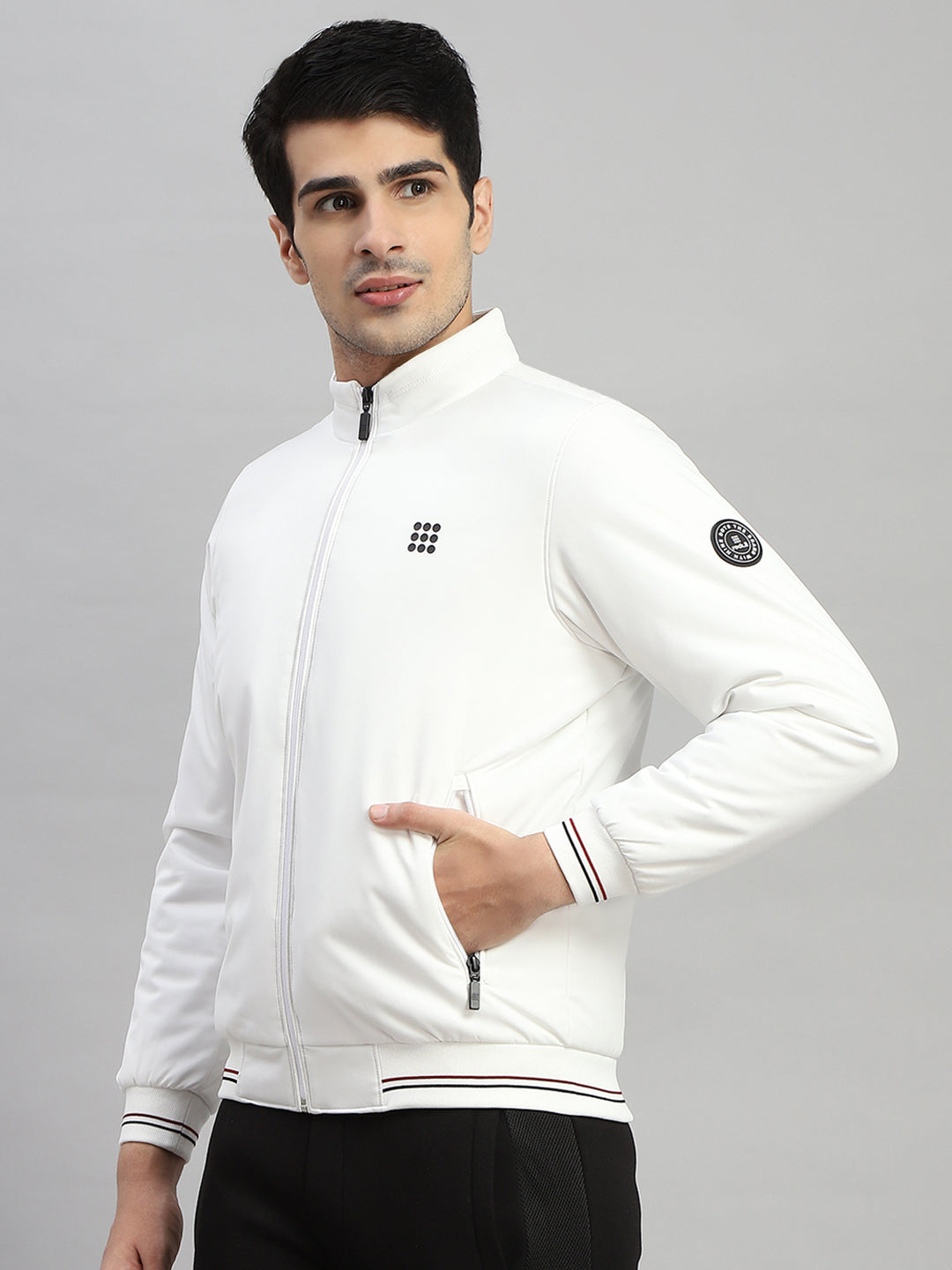Rock.it Men White Solid Mock Neck Full Sleeve Jacket