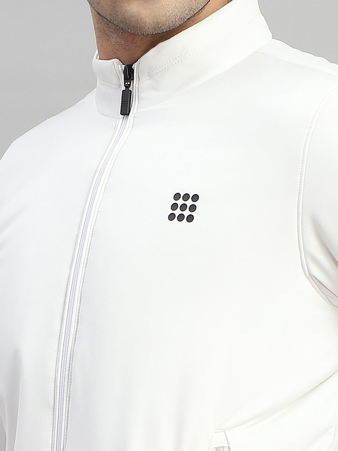 Rock.it Men White Solid Mock Neck Full Sleeve Jacket