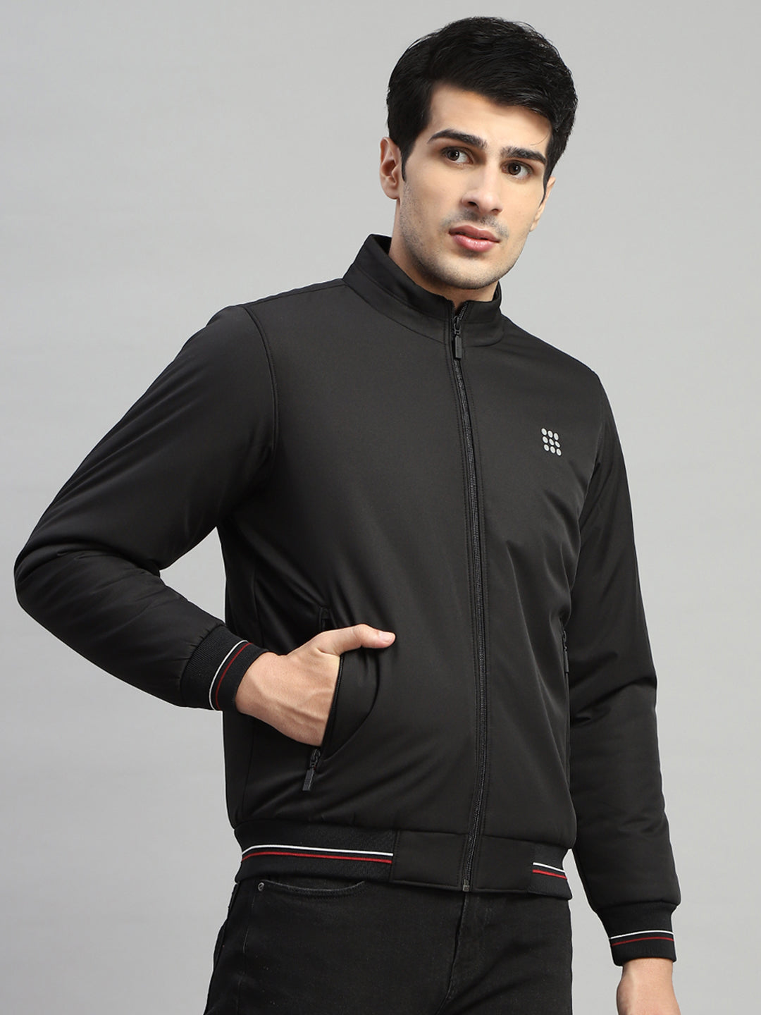 Rock.it Men Black Solid Mock Neck Full Sleeve Jacket