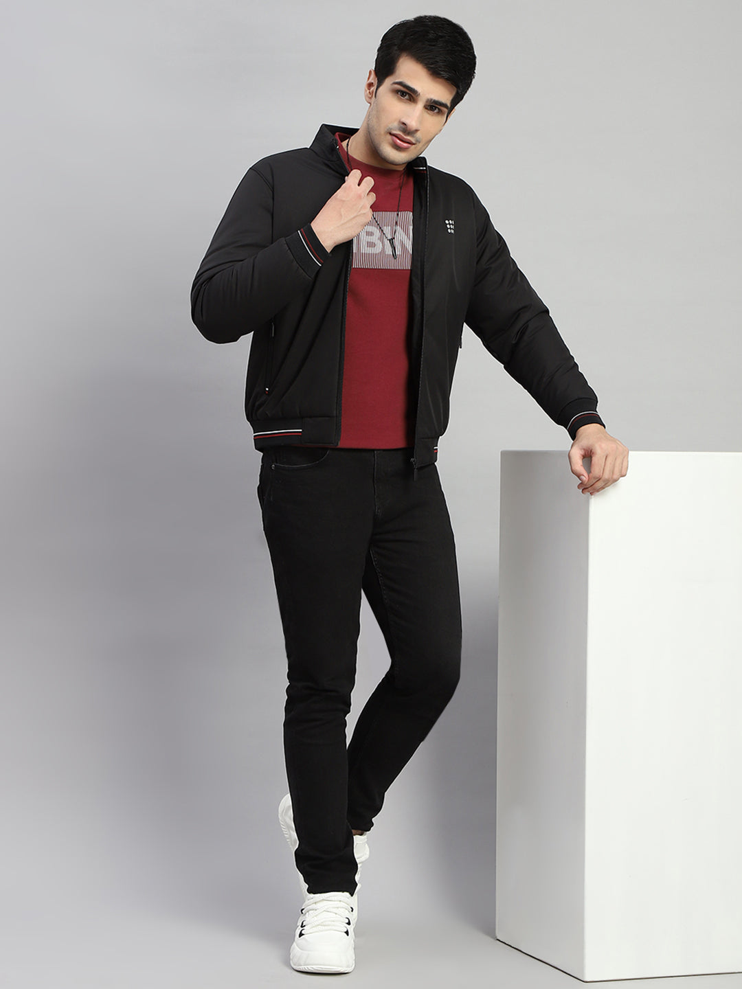 Rock.it Men Black Solid Mock Neck Full Sleeve Jacket