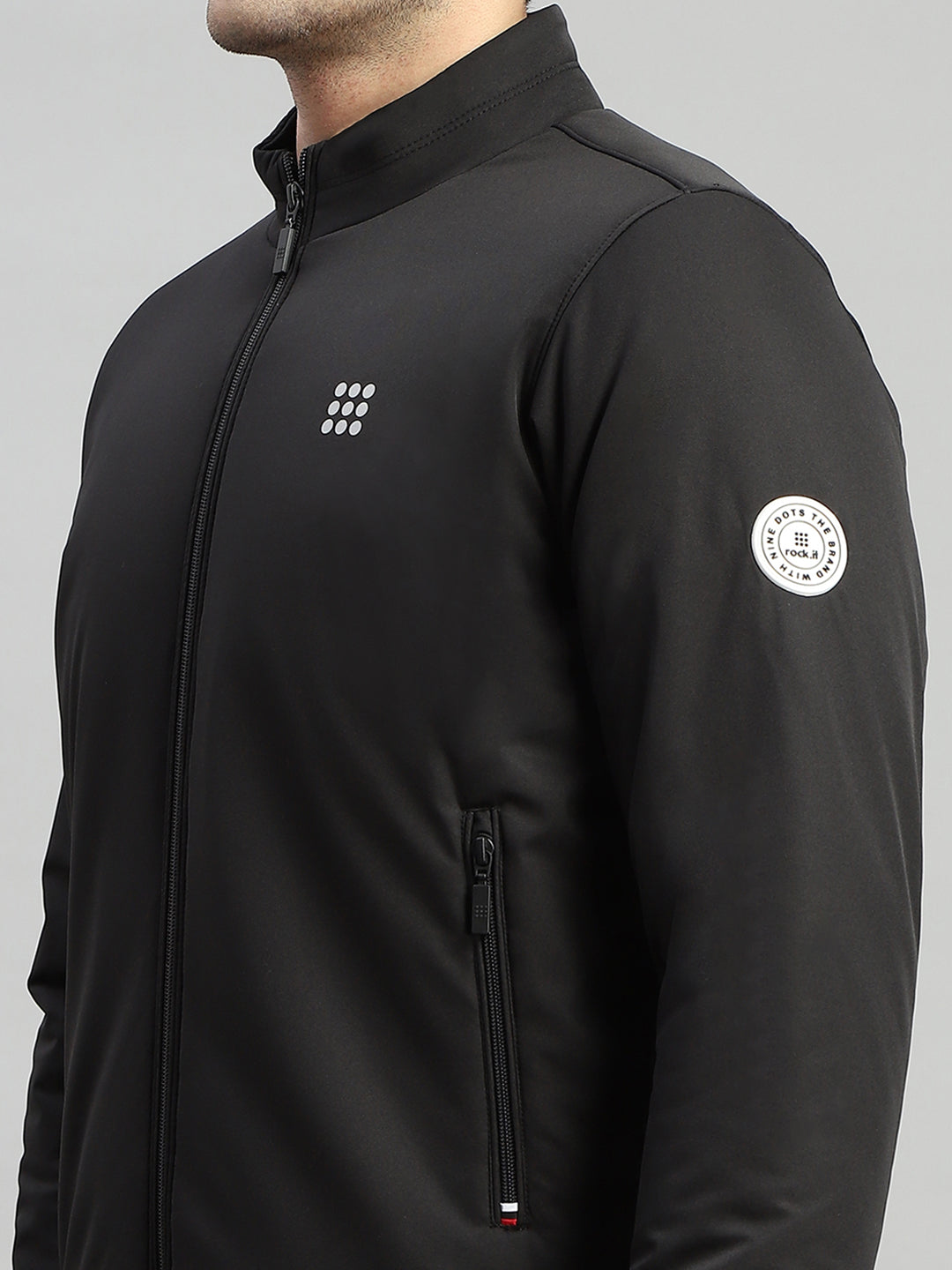 Rock.it Men Black Solid Mock Neck Full Sleeve Jacket