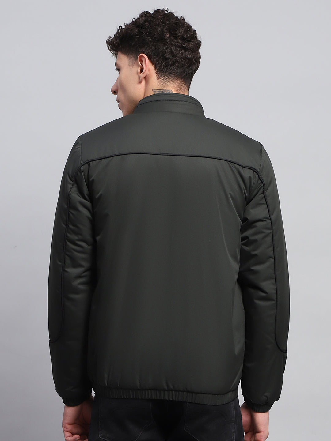 Rock.it Men Olive Solid Mock Neck Full Sleeve Jacket