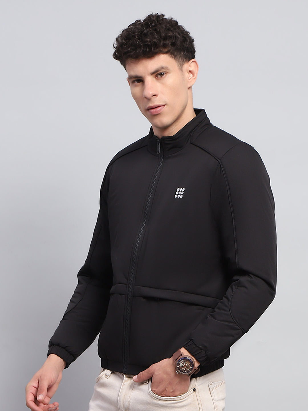 Rock.it Men Black Solid Mock Neck Full Sleeve Jacket
