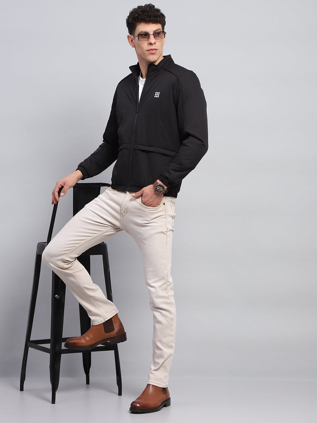 Rock.it Men Black Solid Mock Neck Full Sleeve Jacket