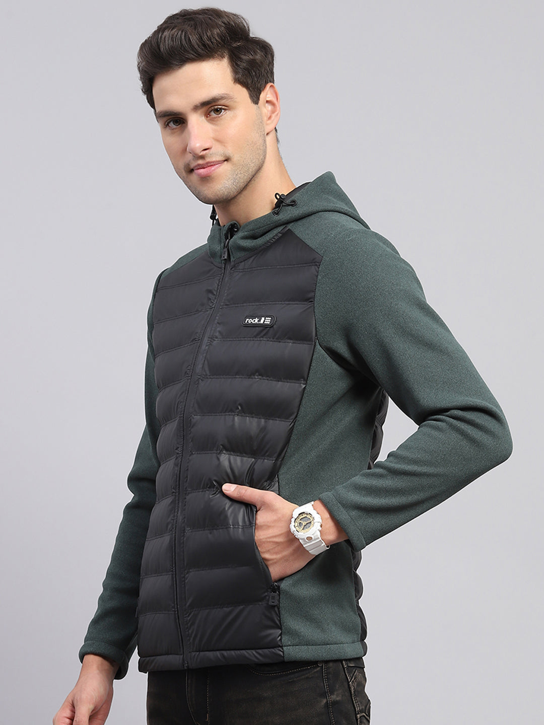 Rock.it Men Green Solid Hooded Full Sleeve Jacket