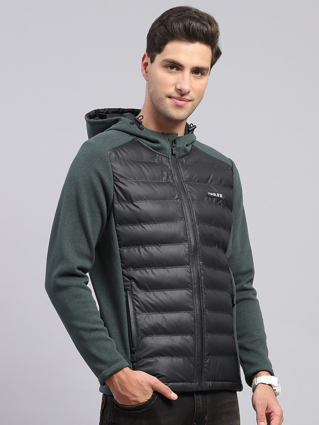 Rock.it Men Green Solid Hooded Full Sleeve Jacket