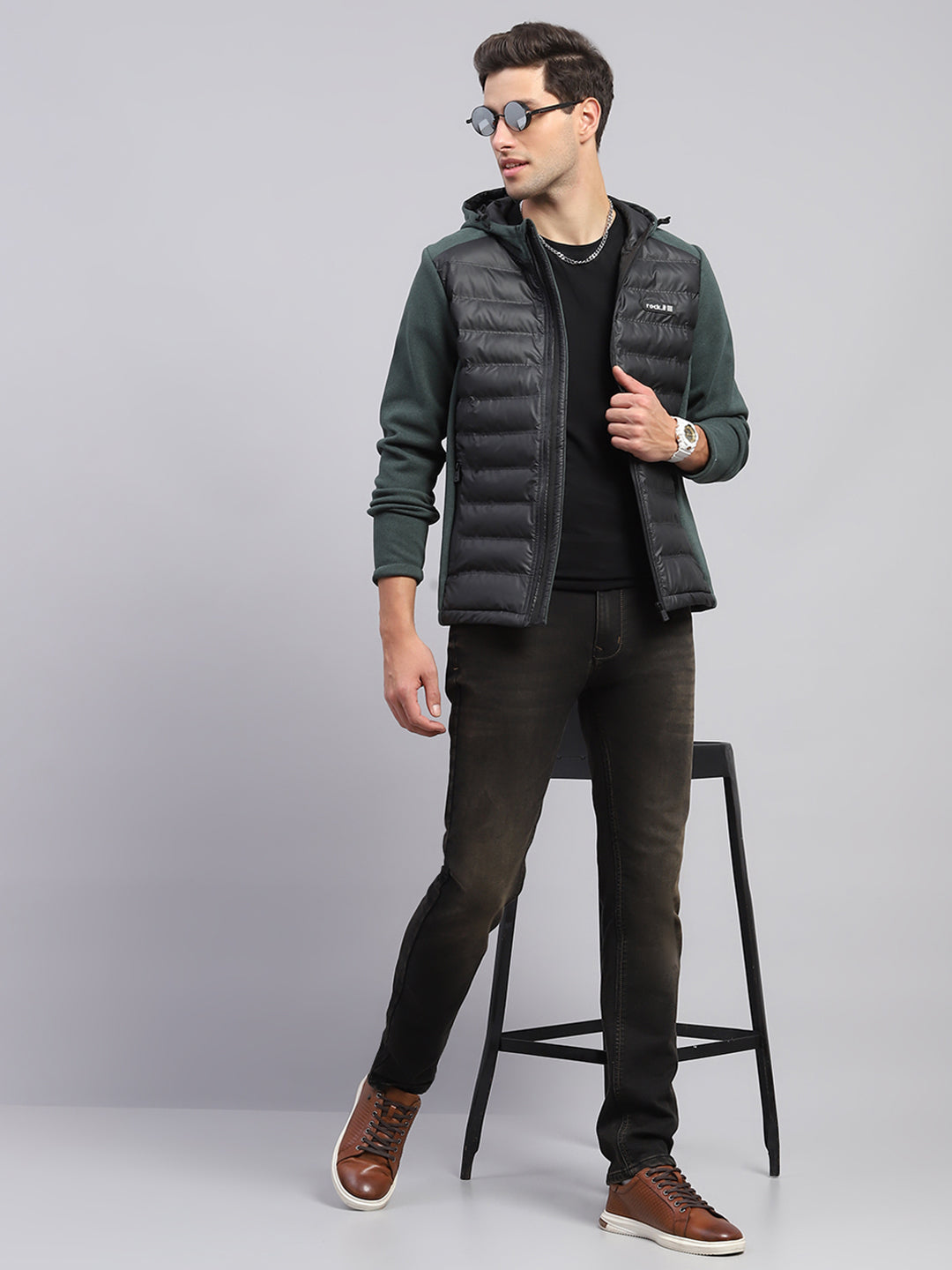Rock.it Men Green Solid Hooded Full Sleeve Jacket