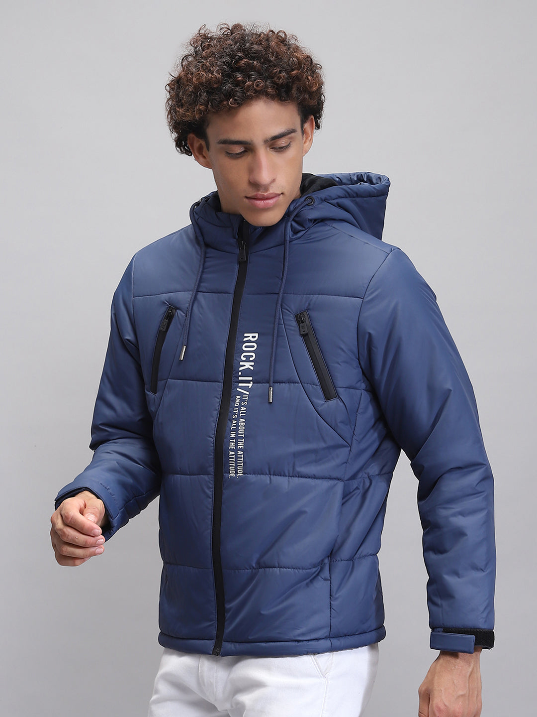 Rock.it Men Teal Blue Solid Hooded Full Sleeve Jacket
