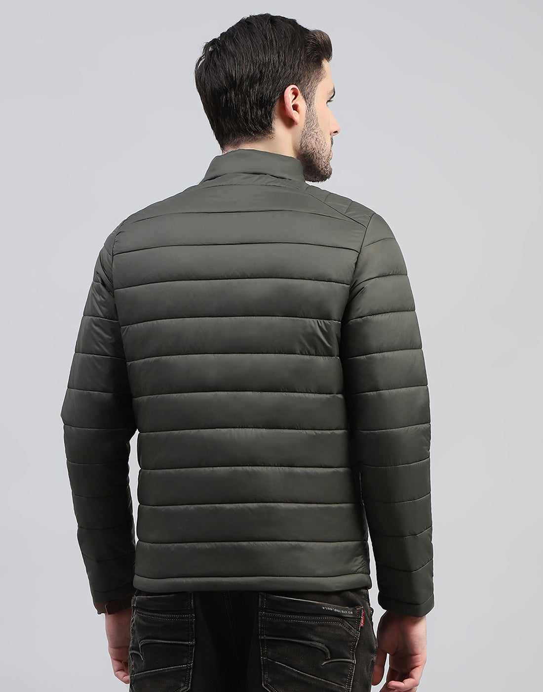 Rock.it Men Olive Solid Band Collar Full Sleeve Jacket