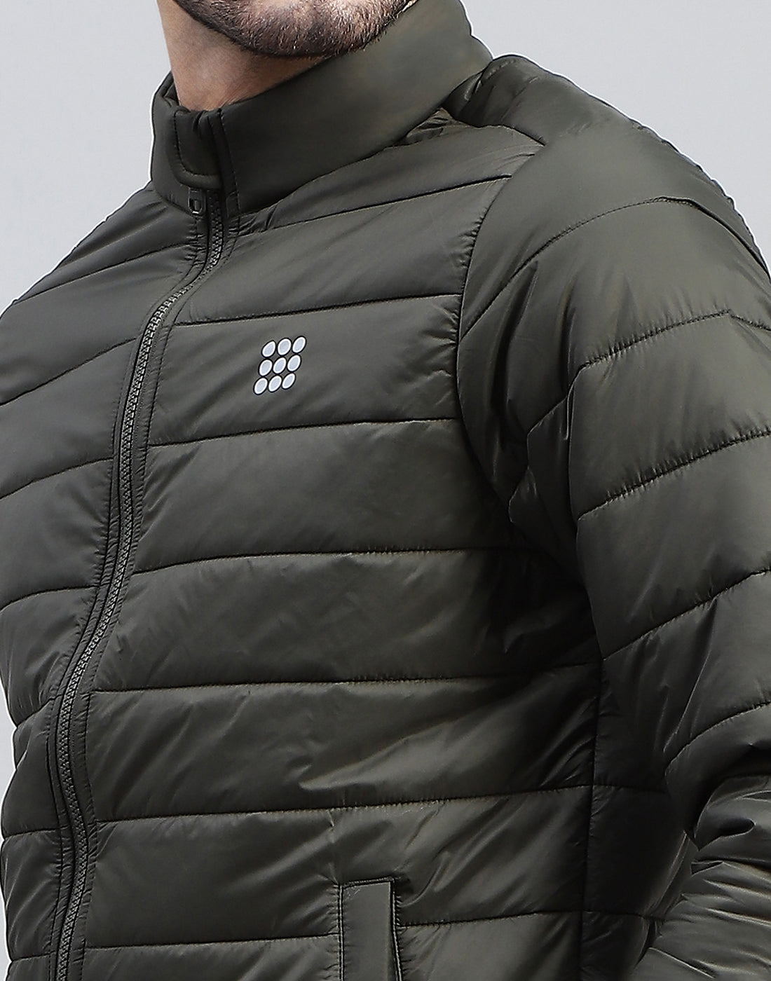 Rock.it Men Olive Solid Band Collar Full Sleeve Jacket