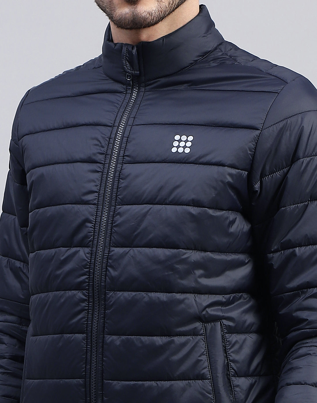 Rock.it Men Navy Blue Solid Band Collar Full Sleeve Jacket