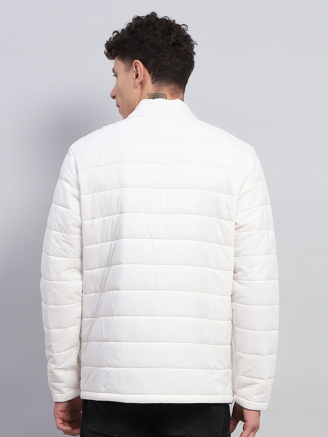 Rock.it Men White Solid Mock Neck Full Sleeve Jacket