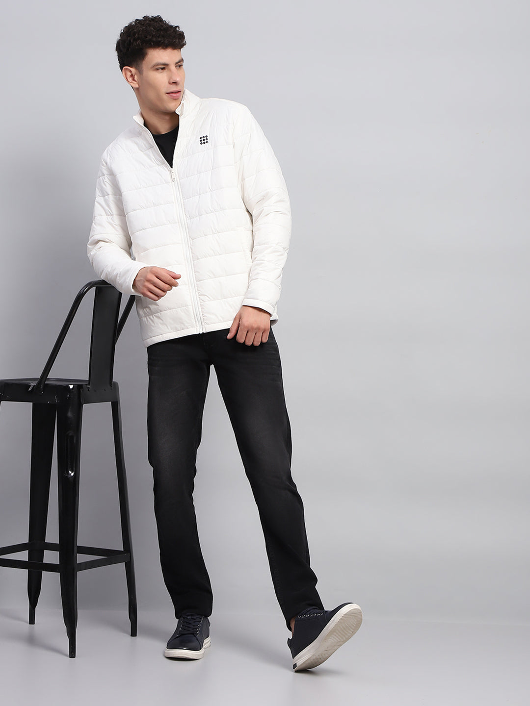 Rock.it Men White Solid Mock Neck Full Sleeve Jacket