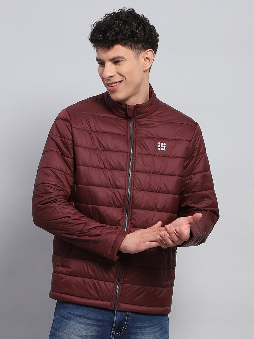 Rock.it Men Maroon Solid Mock Neck Full Sleeve Jacket