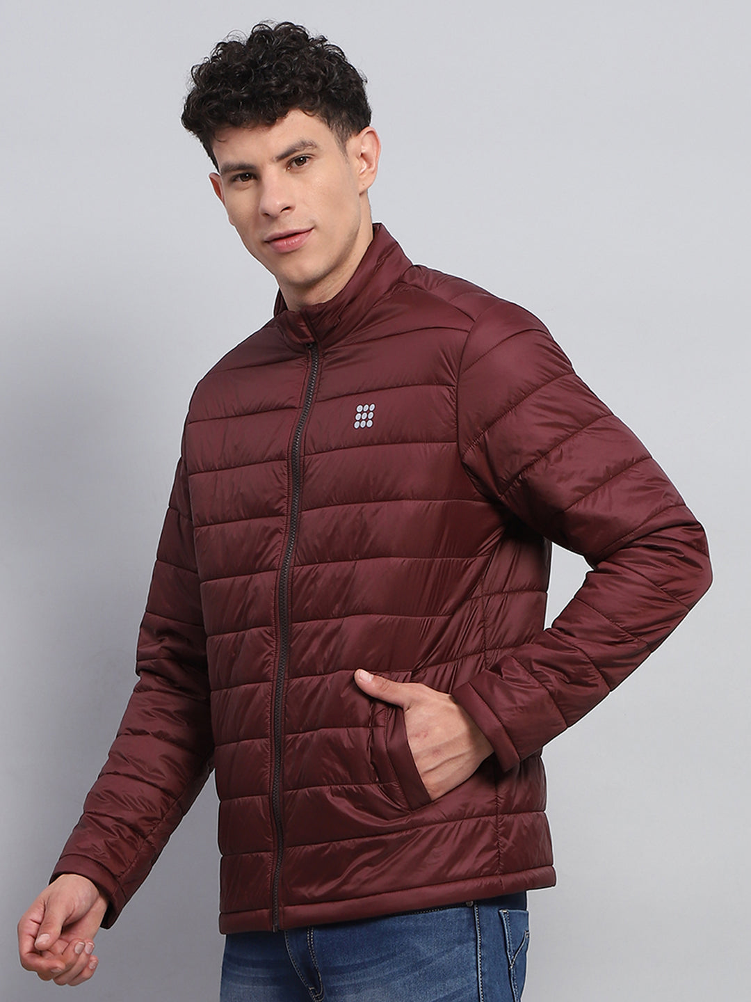 Rock.it Men Maroon Solid Mock Neck Full Sleeve Jacket