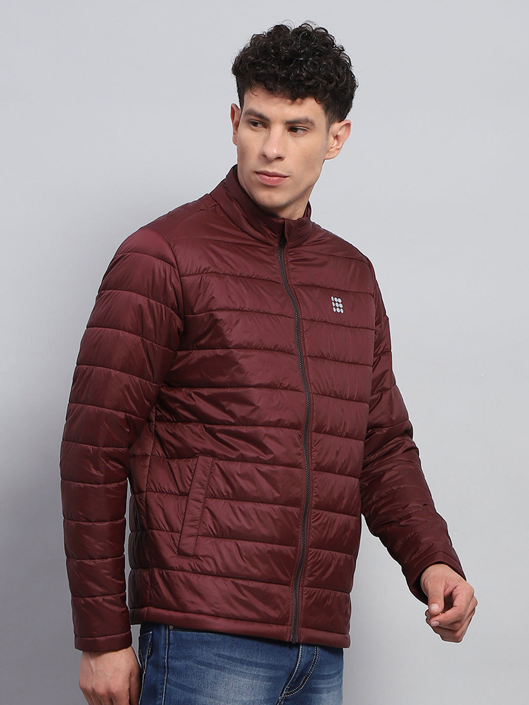 Rock.it Men Maroon Solid Mock Neck Full Sleeve Jacket