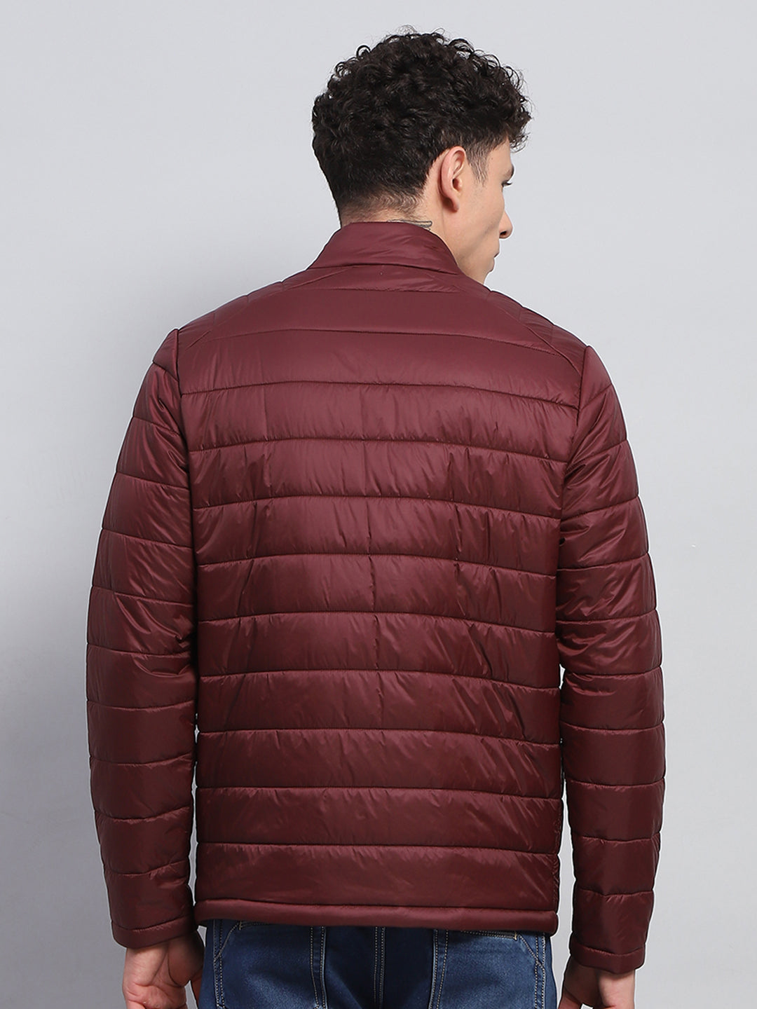 Rock.it Men Maroon Solid Mock Neck Full Sleeve Jacket